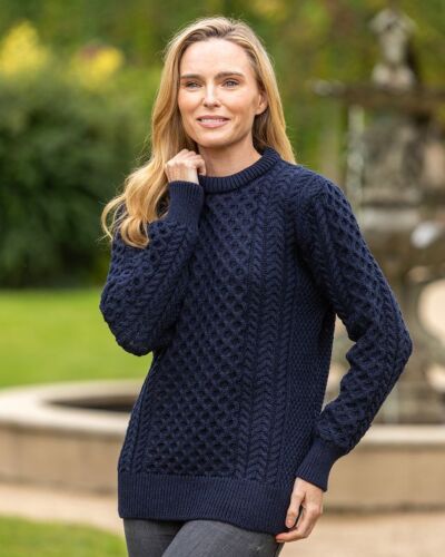 100% Pure Wool Light Weight Aran Sweater Navy