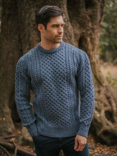 Unisex Merino Wool Aran Sweater Denim Marl