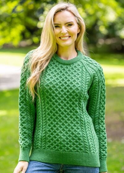 Ladies Merino Wool Aran Sweater - Kiwi Green 