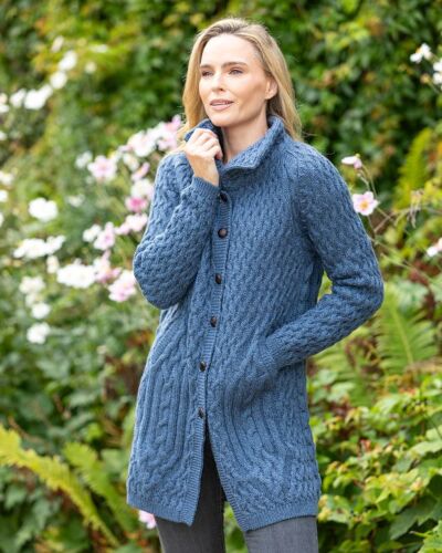 Irish Aran Coatigan Sea Melange