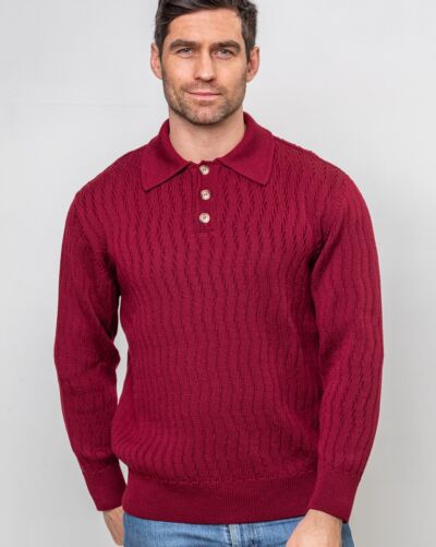 Extra Fine Merino Wool Button Neck Sweater - Berry