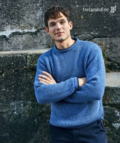Men's Crew Neck Wool and Cashmere Sweater Blue Ocean