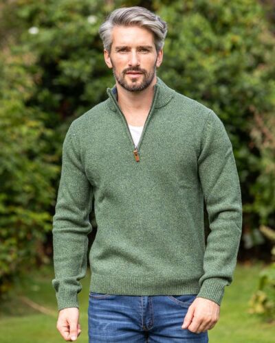 100% Lambswool Heavyweight Half Zip Pesto