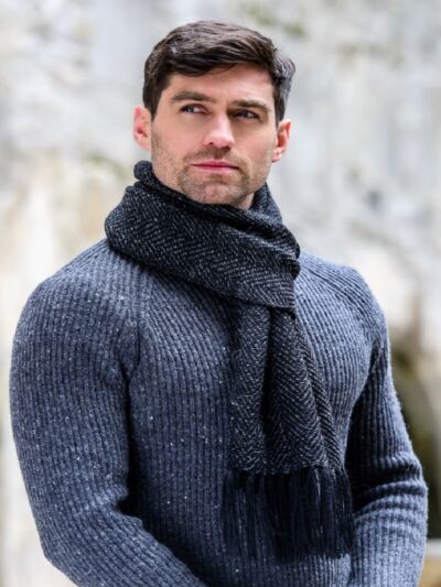 Alpaca Scarf Black Herringbone