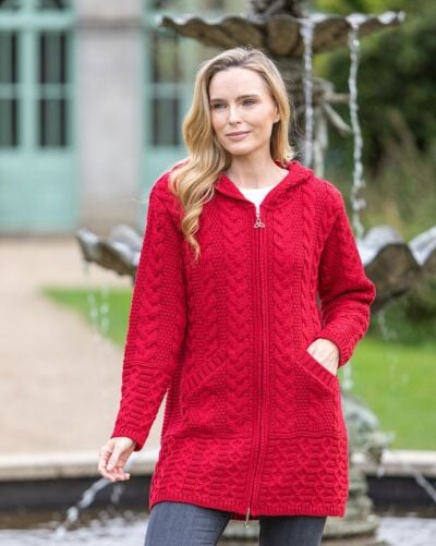 Hooded Coat with Celtic Knot Zipper Cherry