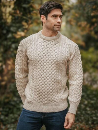 Mens Fisherman Merino Wool Sweater Natural | The Sweater Shop