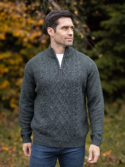 Wool Blend Aran Half Zip Sweater