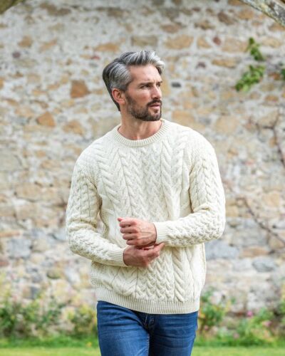 Super Soft Mens Aran Sweater Natural