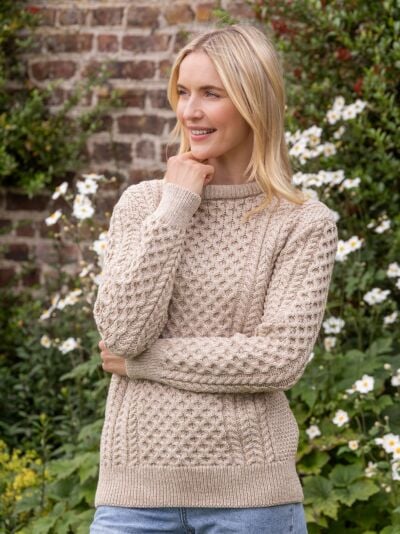 Unisex Merino Wool Aran Sweater - Parsnip