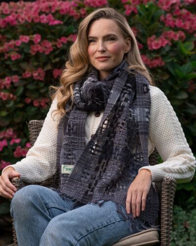 Suantrai of Ireland Scarf Open Weave Grey Black