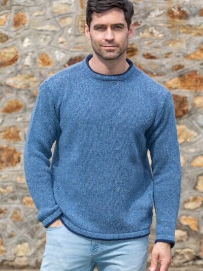 Men's Crew Neck Wool and Cashmere Sweater Blue Ocean