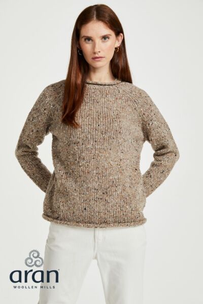 Ladies Roll Neck Raglan Crew Beige