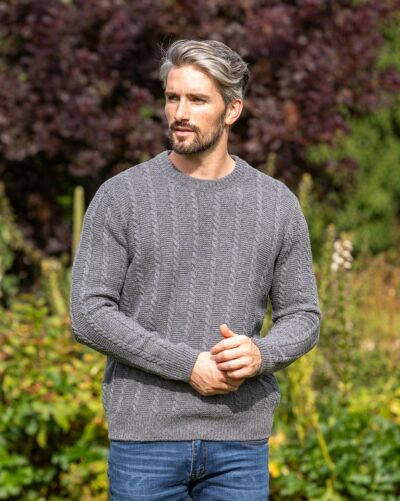 Men's Fine Merino Wool Crew Neck Sweater Grey