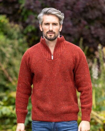 Mens Merino Wool Half Zip Sweater Copper