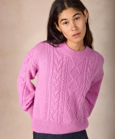 Eva Cable Knit Crew Heather