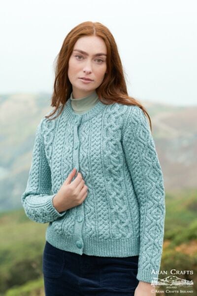 Short Buttoned Aran Cardigan - Mermaid