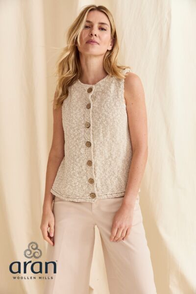 Cotton & Linen Sleeveless Cardigan - Cream