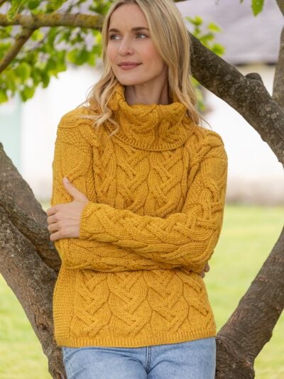 Aran Super Soft Cowl Neck Sweater Sunshine