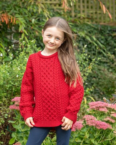 Kids Aran Sweater Merino Wool - Red