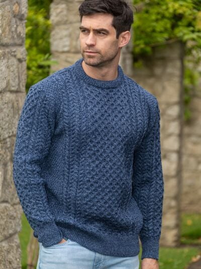 Unisex Merino Wool Aran Sweater Denim Marl