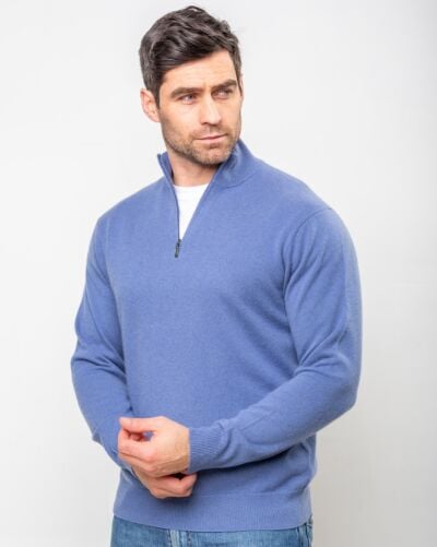 Cashmere and Merino Wool 1/2 Zip Sweater Denim