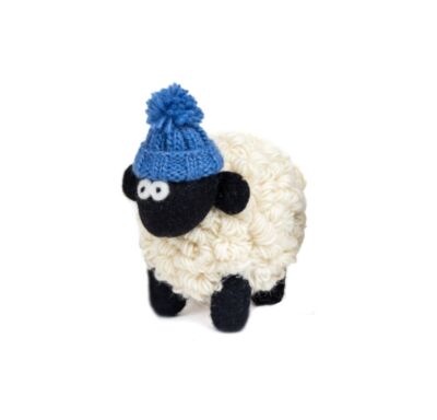 Knitted Sheep with Bobble Hat Denim Blue - Medium