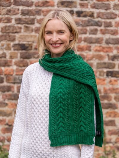 Wool and Cashmere Aran Scarf Green