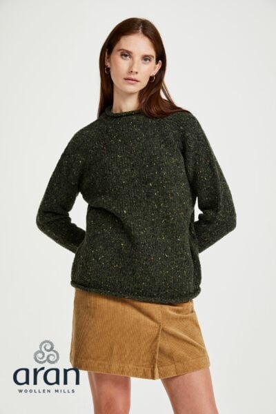 Ladies Roll Neck Raglan Crew Army Green