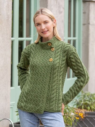 Supersoft Aran Cardigan with 3 buttons - Green