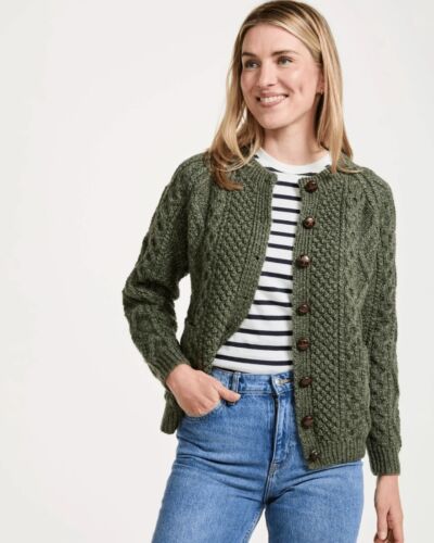 Irish Aran Handknit Lumber Cardigan Green