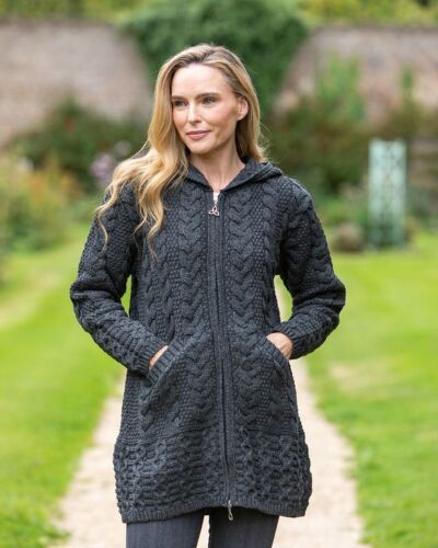 Irish Aran Hooded Coat Charcoal 