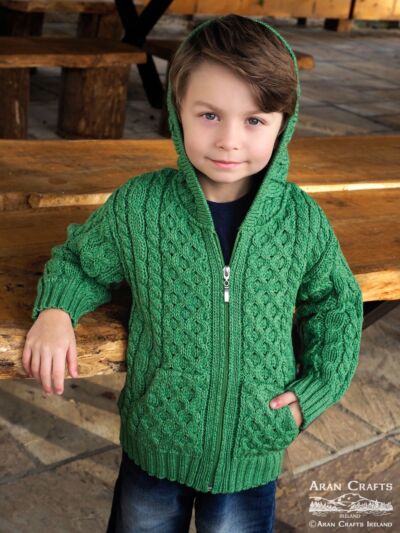 Kids Irish Hooded Cardigan Green