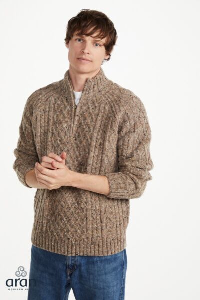 100% Pure Donegal New Wool 1/2 Zip Sweater Honey