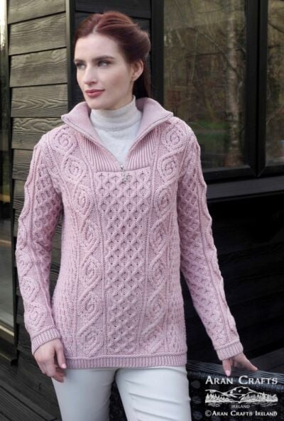 100% Super Soft Merino Wool half Zip Pink