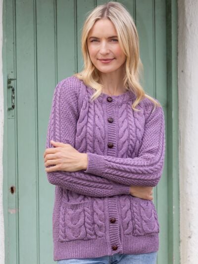 Irish Aran Cardigan Lavender