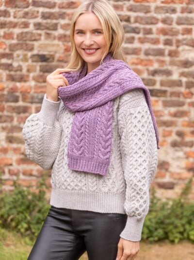 Wool and Cashmere Aran Scarf Lavender
