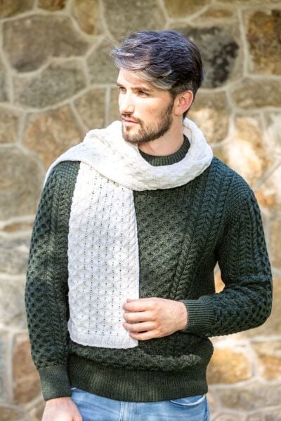100% Merino Wool Aran Scarf Unisex - natural