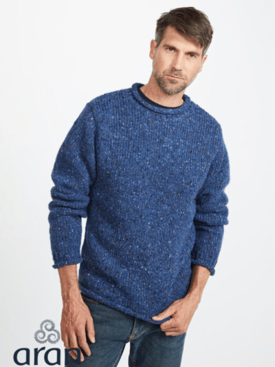 100% Donegal Roll Neck Sweater Light Blue