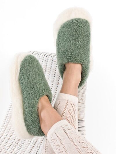 Unisex Merino Wool Non Slip Slippers Green