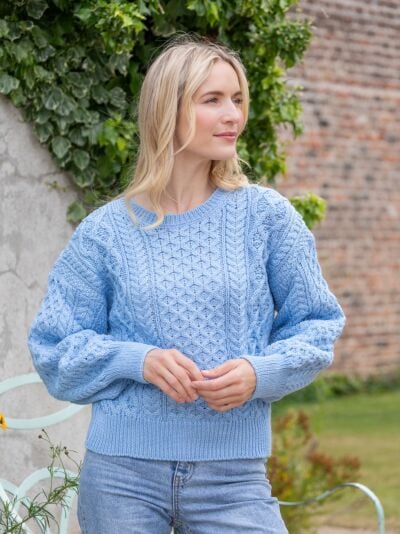 Honeysuckle Cropped Aran Sweater Morning Sky