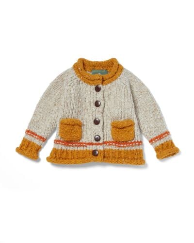 Baby Roll Neck Cardigan Natural Mustard