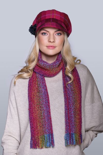 Ladies Newsboy Hat Pink Check 223