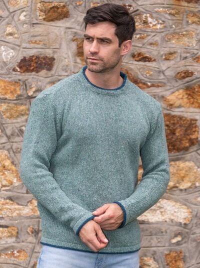 Men's Crew Neck Wool and Cashmere Ocean Mist