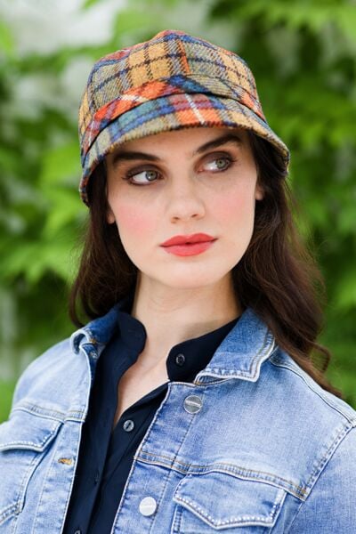 Ladies Irish Flapper Cap Orange Check Col: 60