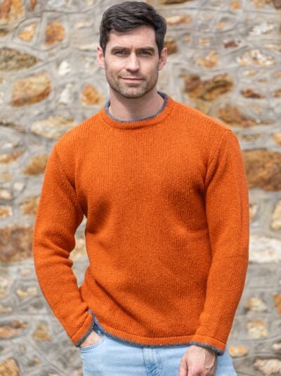 Men's Crew Neck Wool and Cashmere Sweater Terracotta