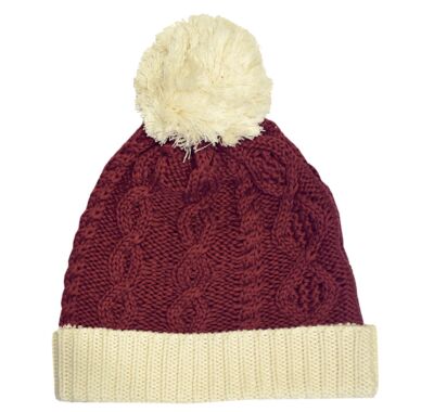 Patrick Francis Chunky Knit Aran Hat-Burgundy-One Size