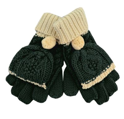 Patrick Francis Chunky Knit Aran Gloves-Bottle Green-One Size