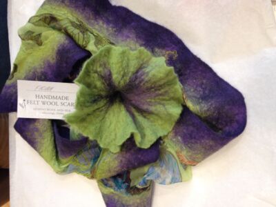 Felt Wool Scarf Fiona (Purple - Green)-One Size
