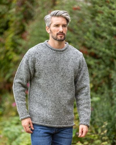 100% Donegal Wool Roll Neck Sweater Grey