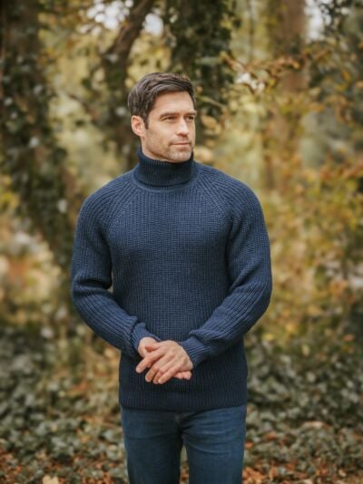 Mens Rib Roll Neck Navy